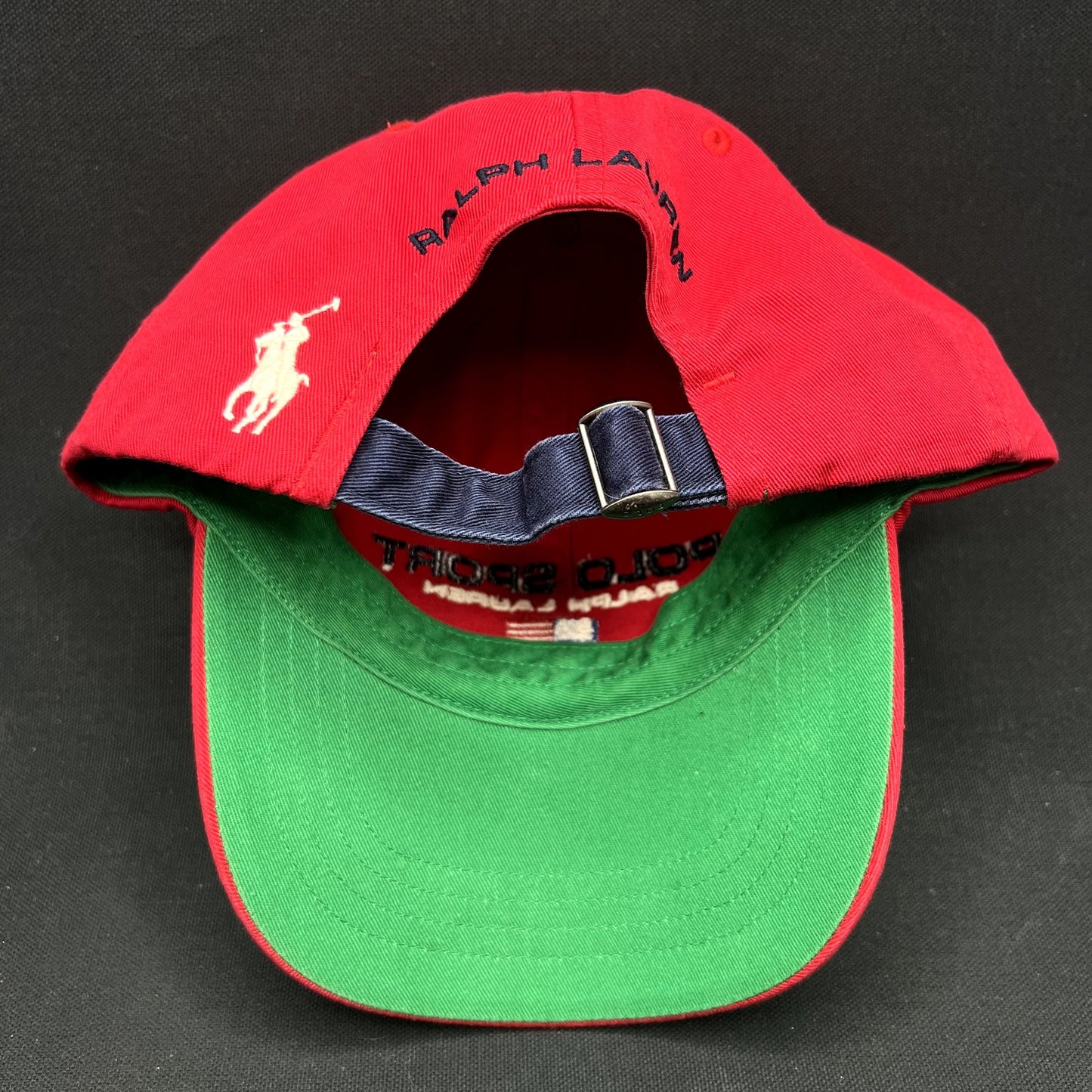 Polo Sport Ralph Lauren USA Flag Strapback Hat Red Spellout Cap