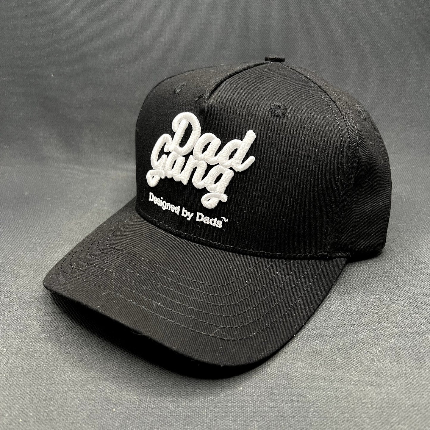 Dad Gang Designed by Dads Black Snapback Hat Script Logo Adjustable Cap
