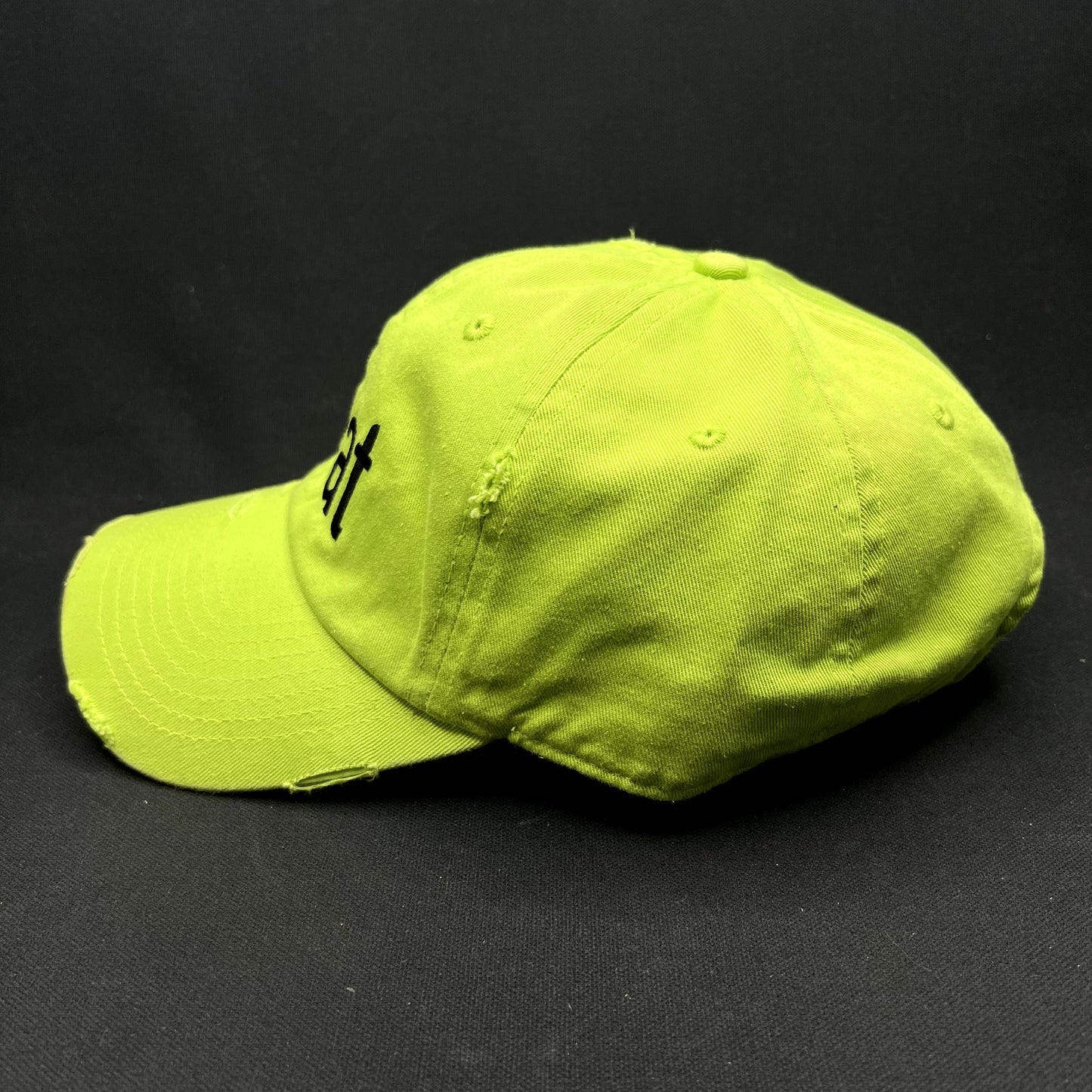 KBETHOS “CHAT” Distressed Strapback Hat Neon Green