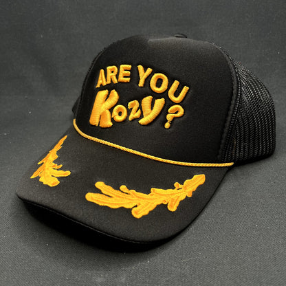 Are You Kozy? Los Angeles California Trucker Snapback Hat Black Gold Otto