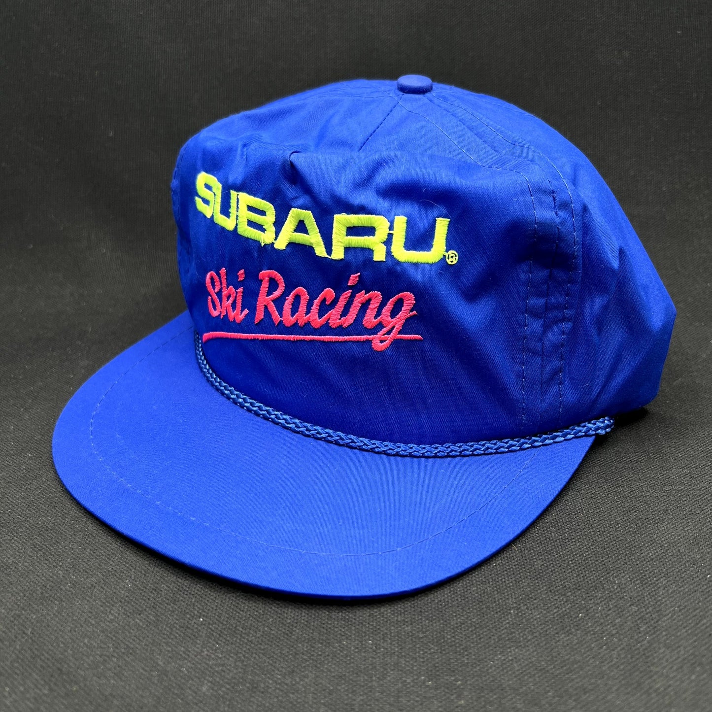 Vintage Subaru Ski Racing Strapback Hat Blue Bump Bonnets USA
