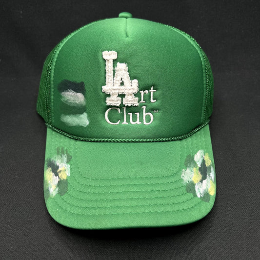LA Art Club Painted Trucker Snapback Hat Green Custom Graffiti