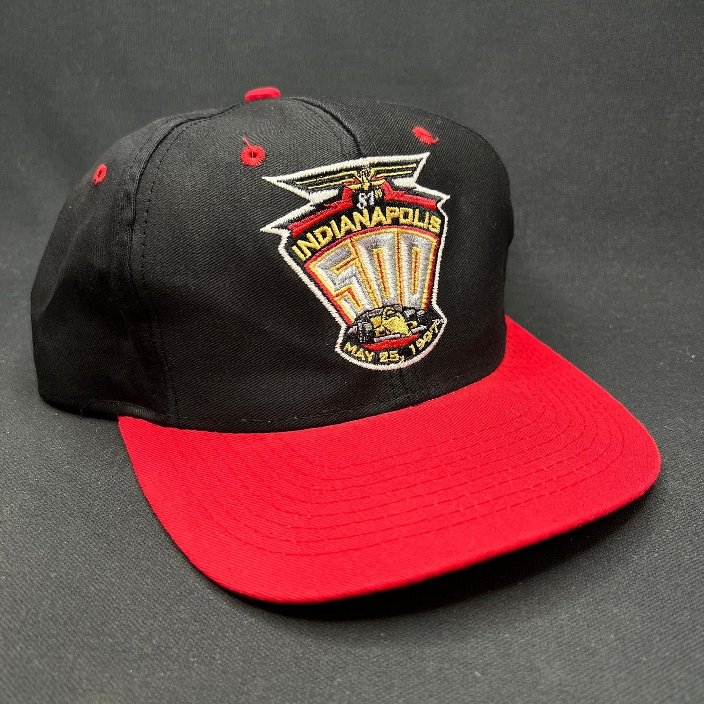 Vintage Indianapolis 500 1997 Snapback Hat Logo 7 Black Red Indy 500
