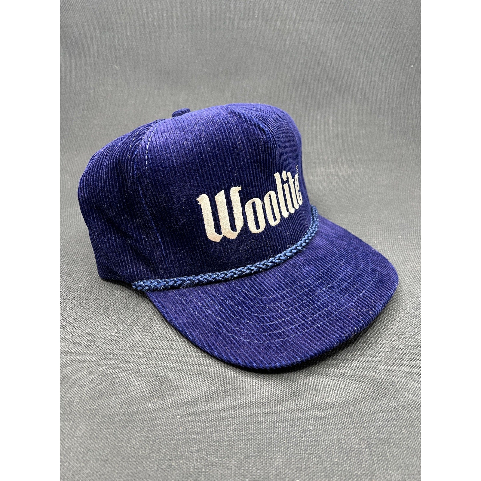 Rare Vintage Woolite Corduroy Hat – 1980s Calhead Zipperback Rope Cap (Blue)