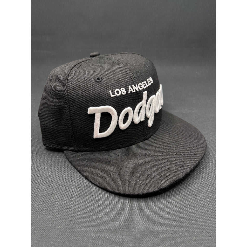 LA Dodgers Black White Script New Era 59FIFTY Fitted Hat New Era MLB 7¼