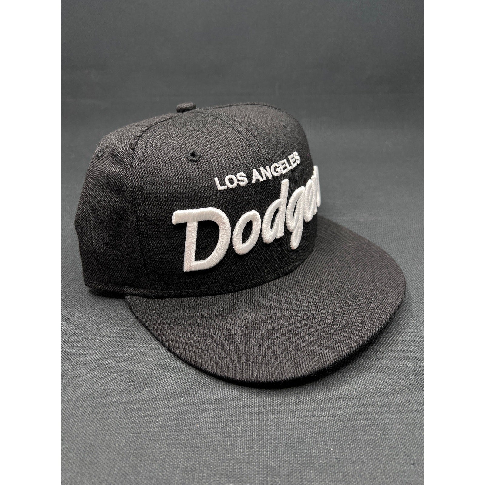 LA Dodgers Black White Script New Era 59FIFTY Fitted Hat New Era MLB 7¼