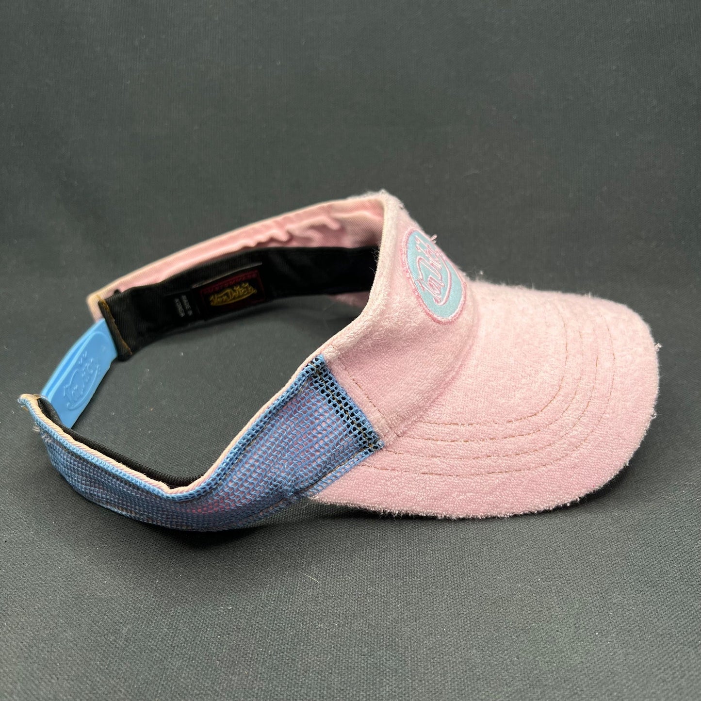 Vintage Von Dutch Terry Cloth Visor Pink Blue Y2K Strapback Hat Cap