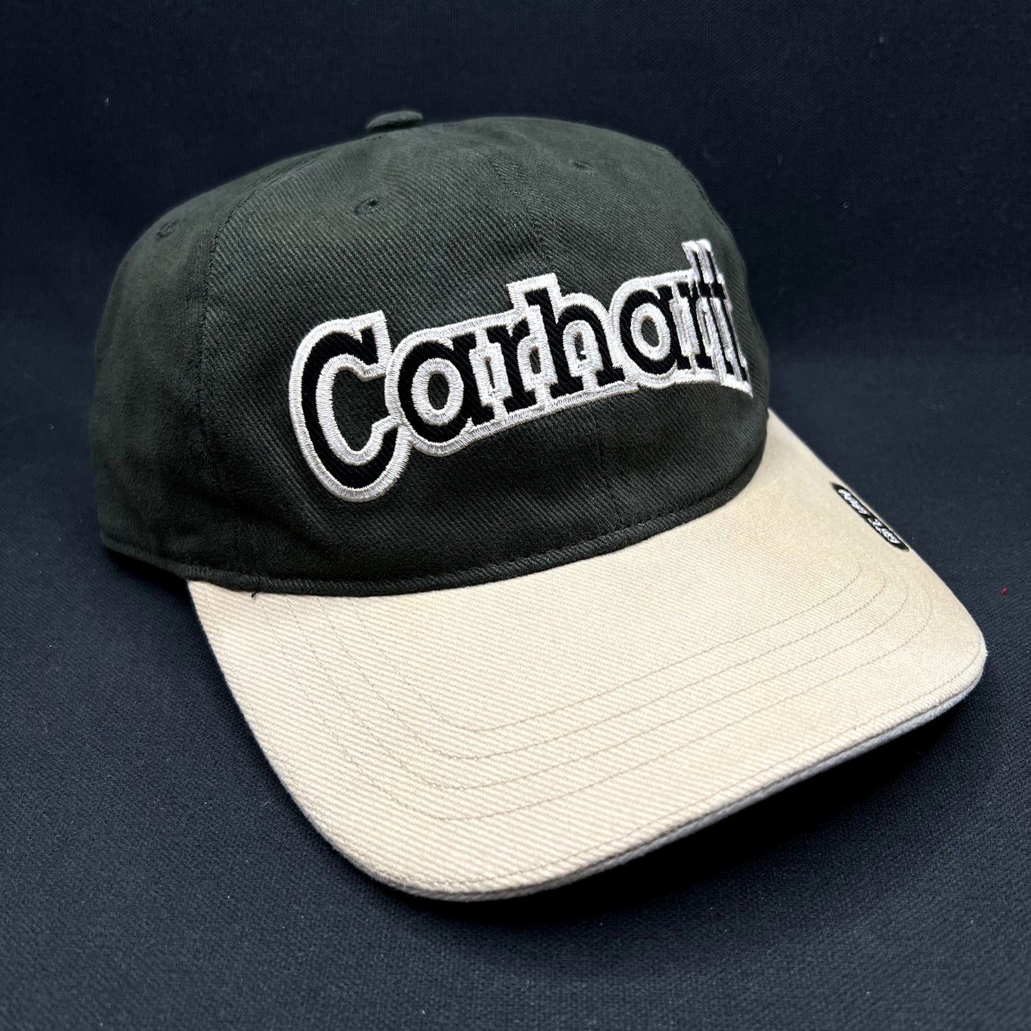 Carhartt Two-Tone Black Khaki Strapback Hat Embroidered Logo Cap