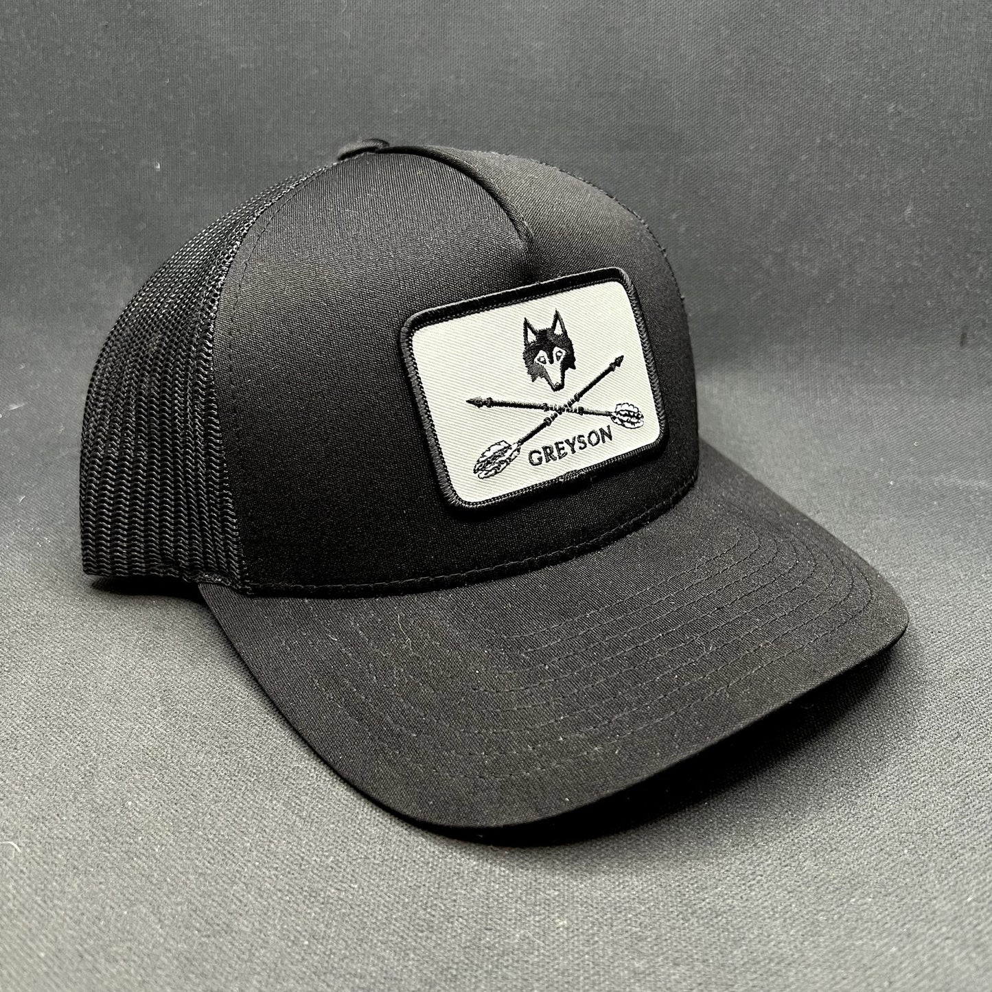 Greyson Clothiers Cross Arrows Wolf Trucker Snapback Hat Black Golf Cap