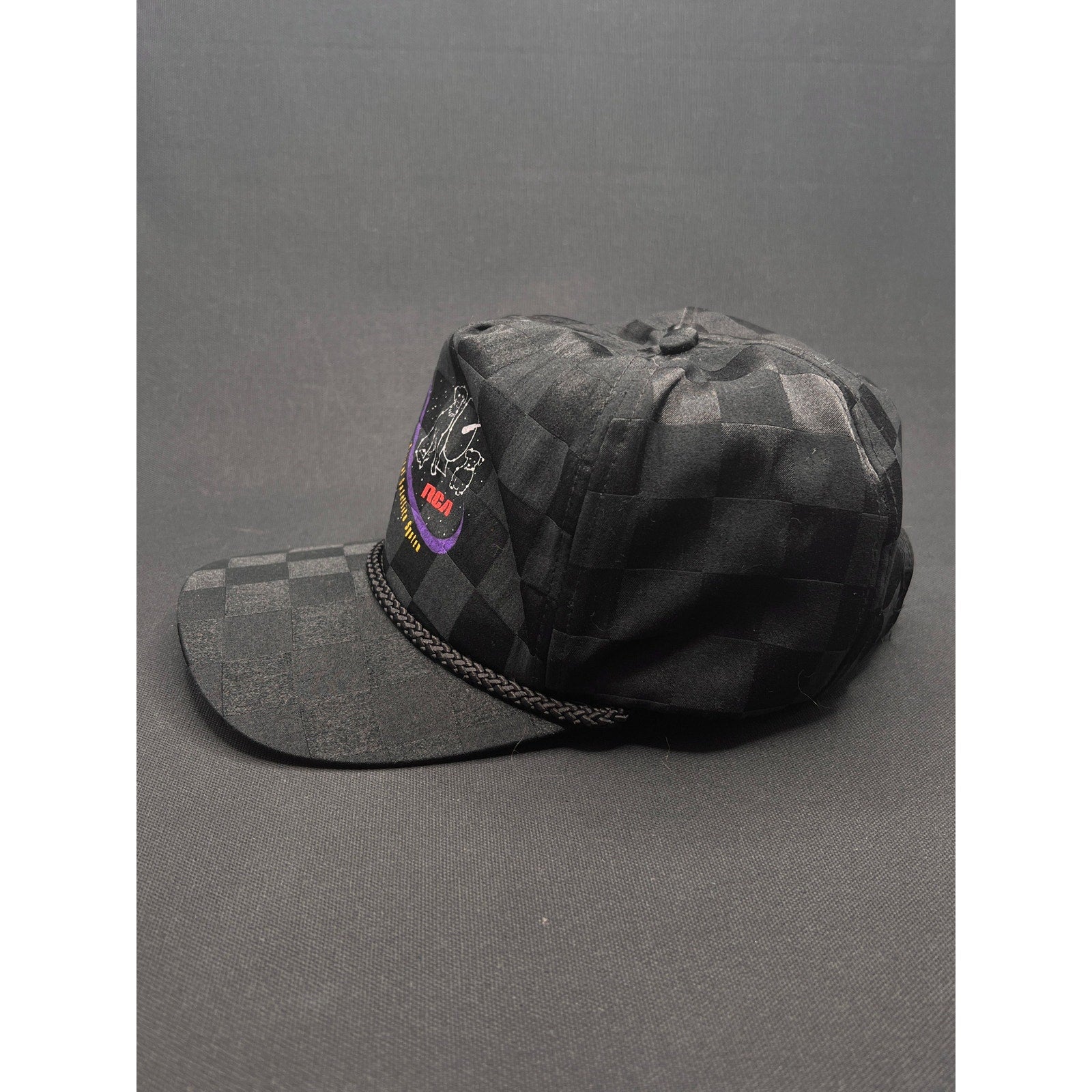 Vintage 1990s RCA DSS Satellite System Rope Hat – Black Checkered Taiwan Made