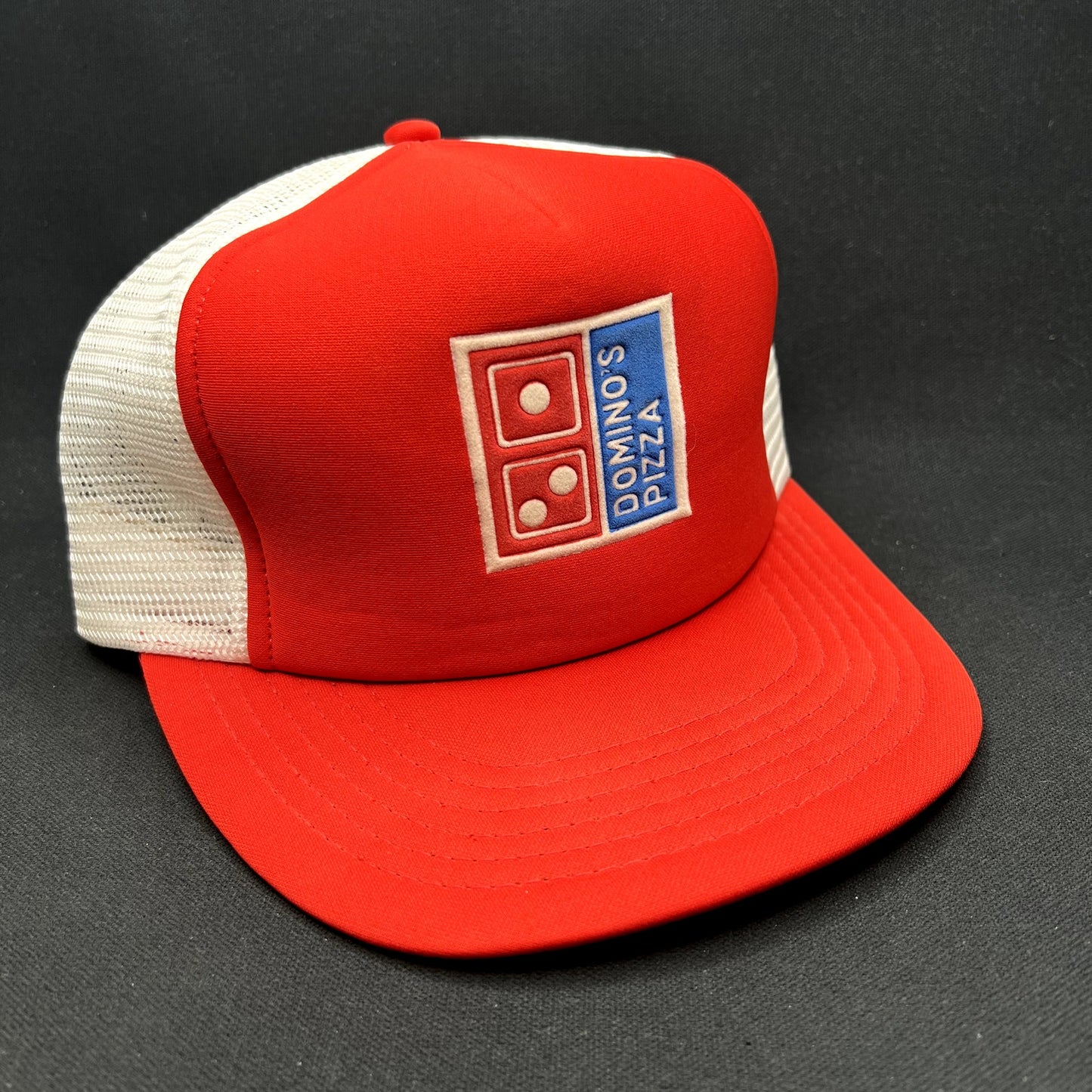 Vintage 1980s Domino’s Pizza Sample Trucker Snapback Hat Red White USA