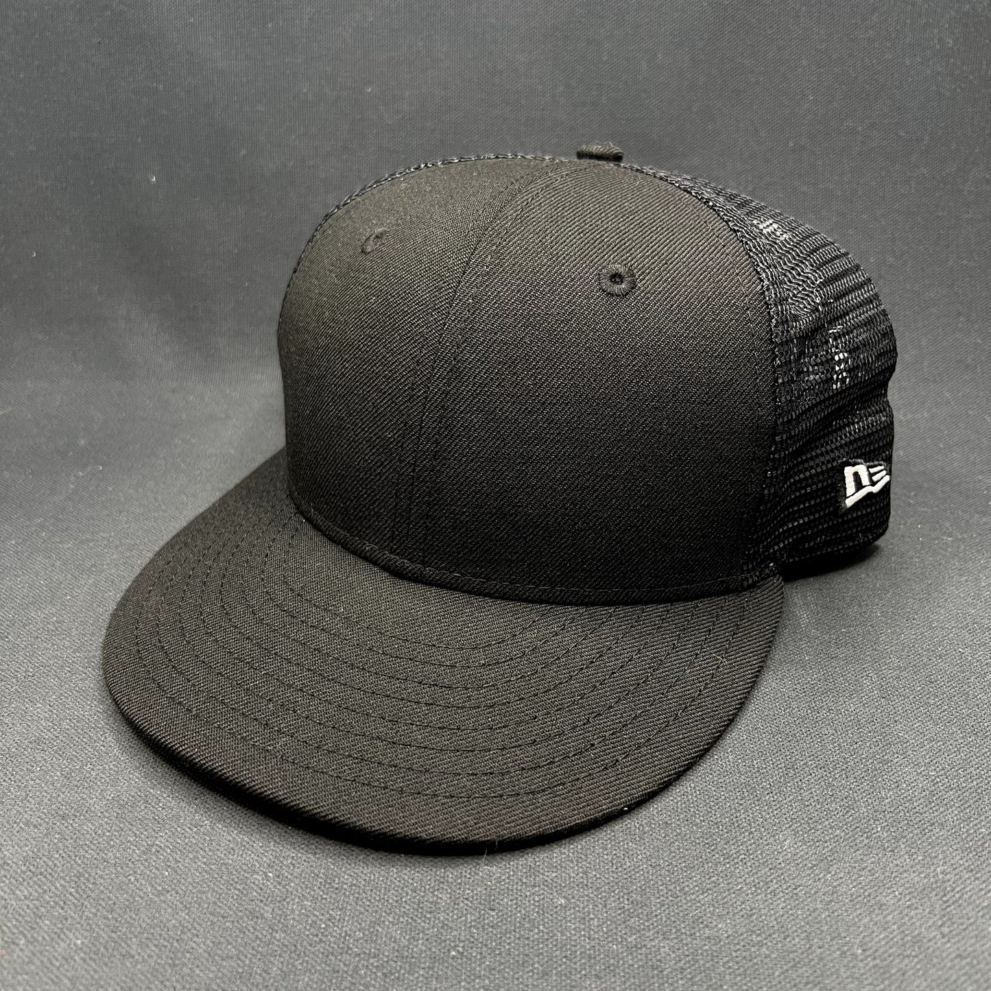 New Era 59FIFTY Blank Black Trucker Fitted Hat Size 8 1/8 Mesh Back Cap
