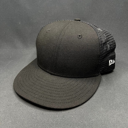 New Era 59FIFTY Blank Black Trucker Fitted Hat Size 8 1/8 Mesh Back Cap