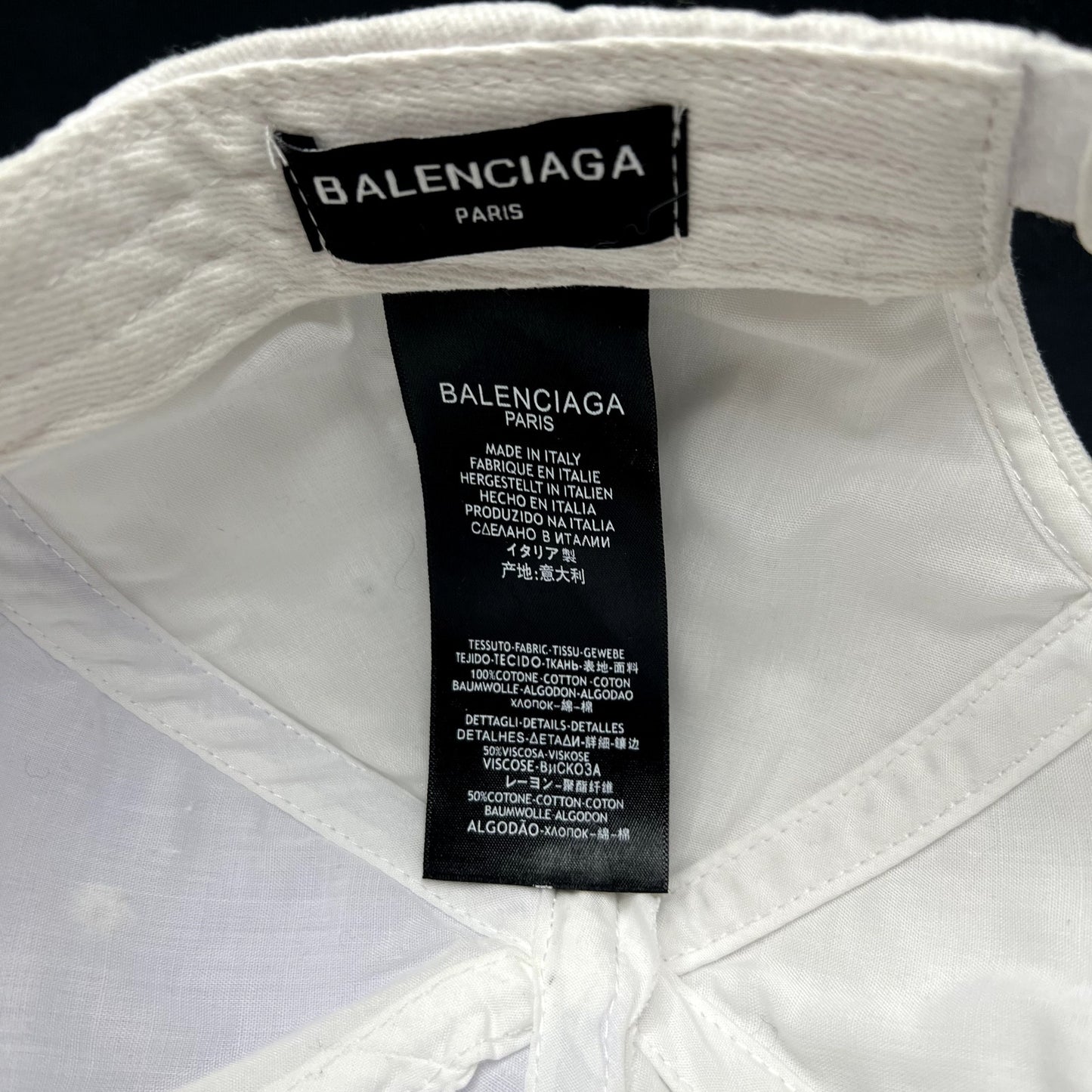 Balenciaga Languages Logo White Strapback Hat Made In Italy