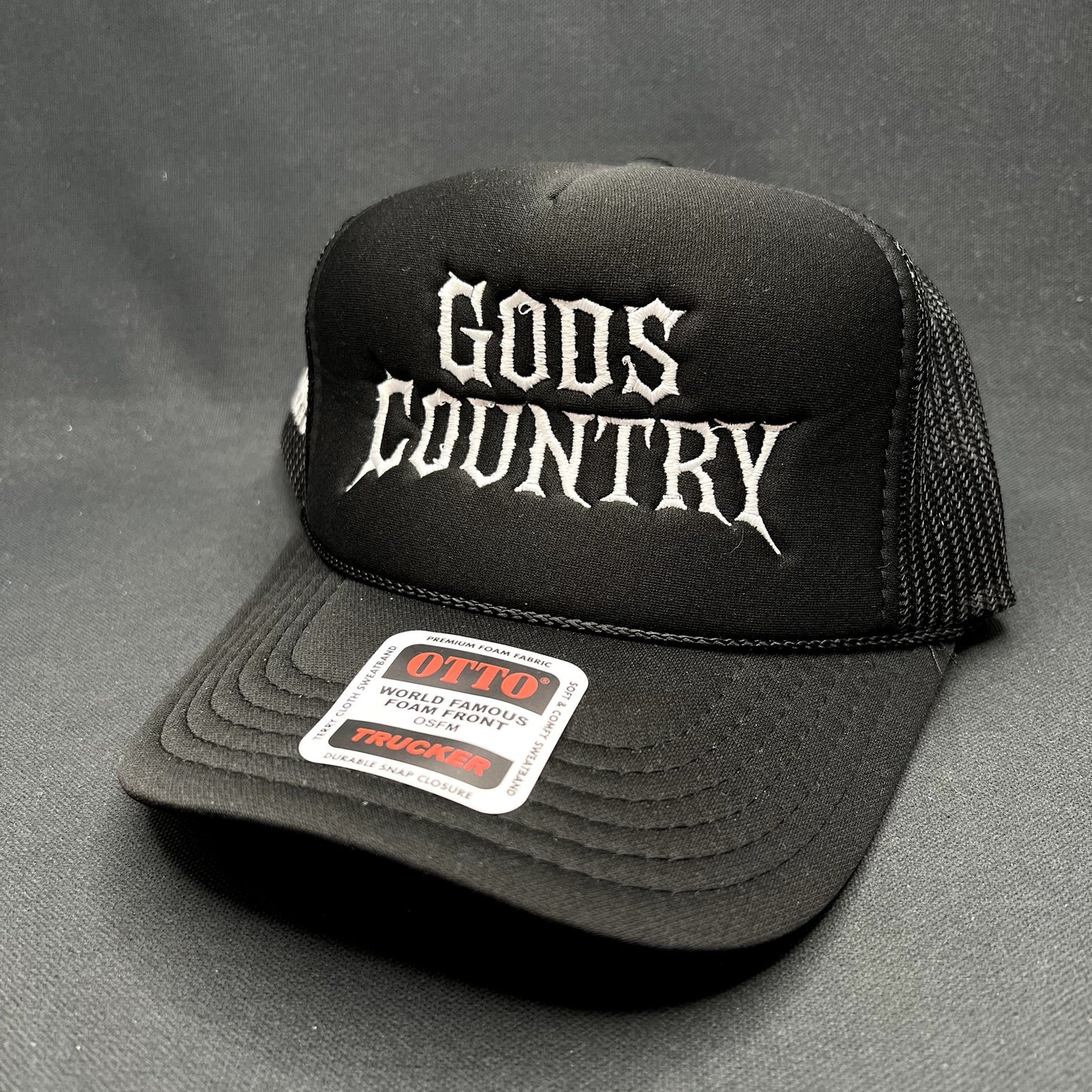 God’s Country Black Trucker Snapback Hat OTTO Foam Gothic Style