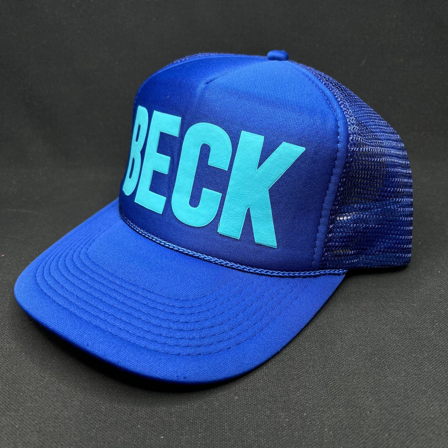Vintage BECK Trucker Hat Blue Otto Snapback Graphic Foam Mesh Cap