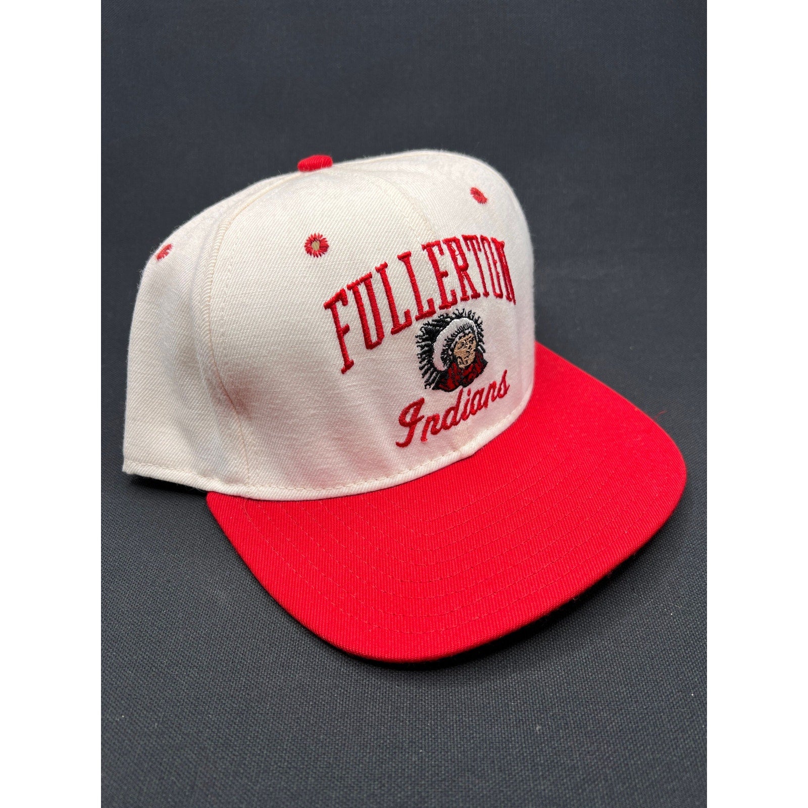 Vintage 80s Fullerton Indians Snapback Hat DeLong USA Red White