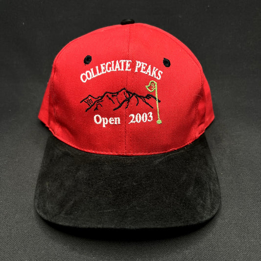 Vintage Collegiate Peaks Open 2003 Golf Strapback Hat Red Black Suede Colorado