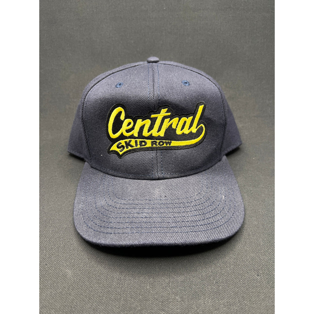 Vintage “Central Skid Row” Denim Snapback Hat 1990s OTTO Cap Yellow Script Logo