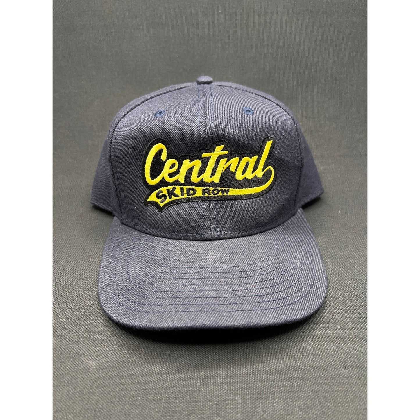 Vintage “Central Skid Row” Denim Snapback Hat 1990s OTTO Cap Yellow Script Logo