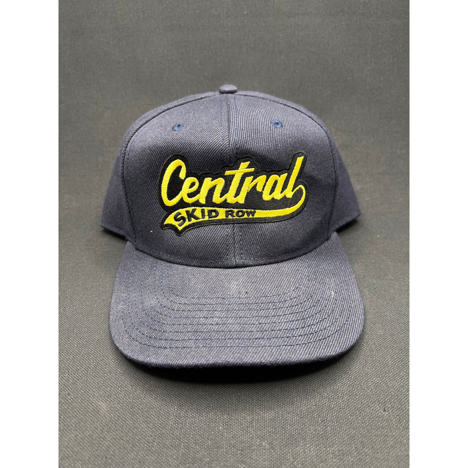 Vintage “Central Skid Row” Denim Snapback Hat 1990s OTTO Cap Yellow Script Logo