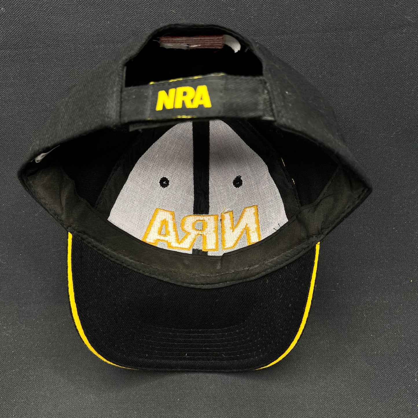 NRA Strapback Hat Black Yellow Embroidered Logo Cap Vintage Style