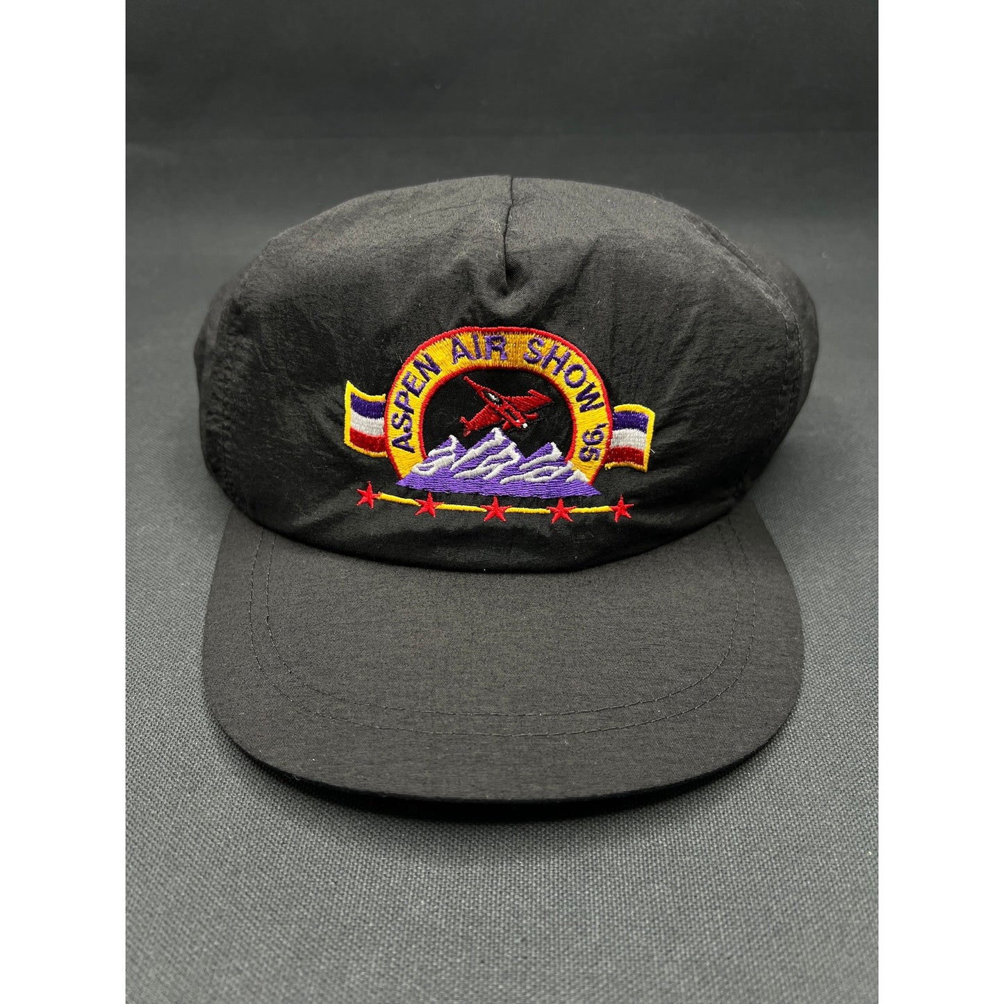 Vintage 1995 Aspen Air Show Hat Black Nylon Snapback Embroidered Ski