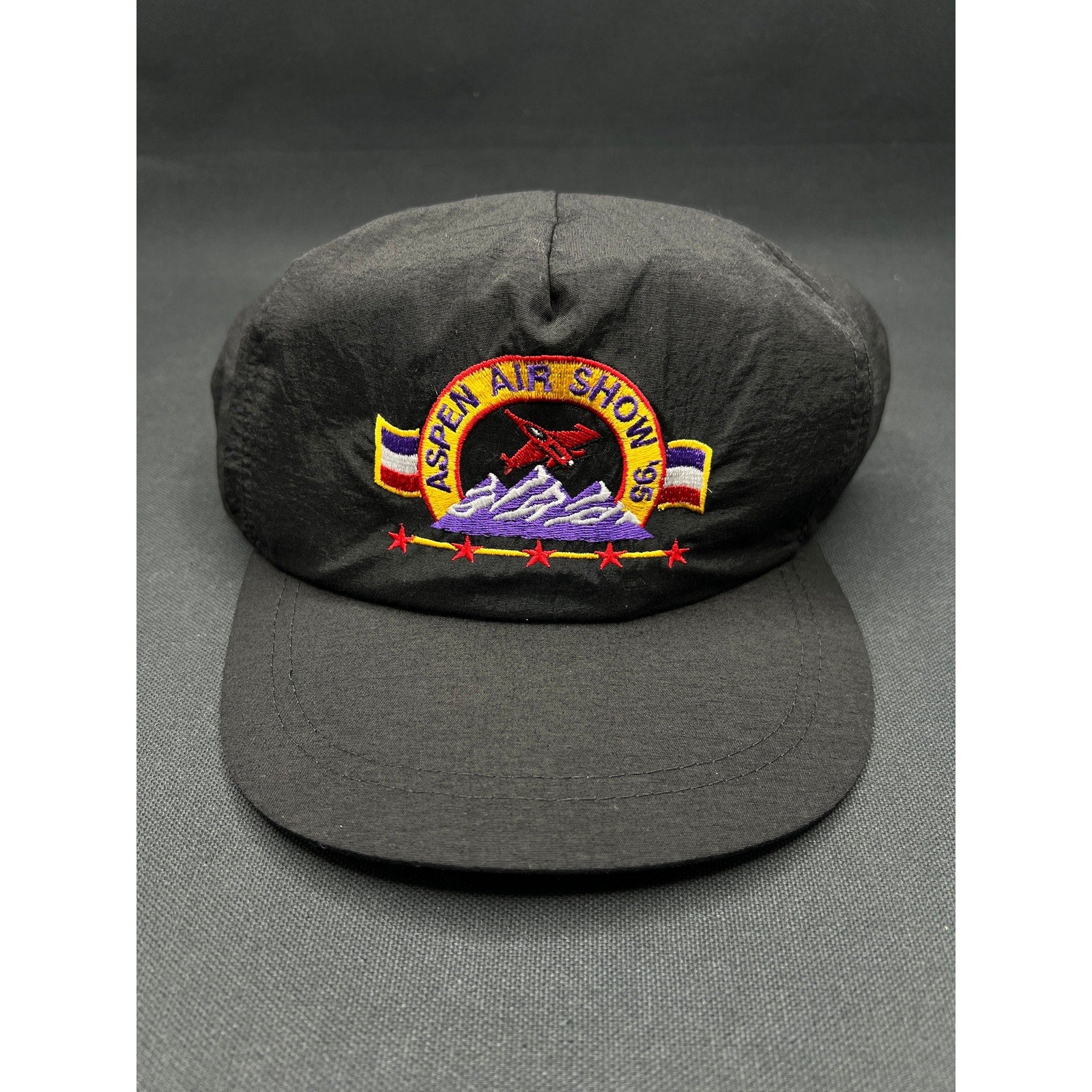 Vintage 1995 Aspen Air Show Hat Black Nylon Snapback Embroidered Ski