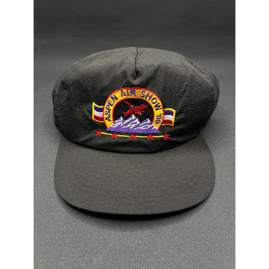 Vintage 1995 Aspen Air Show Hat Black Nylon Snapback Embroidered Ski