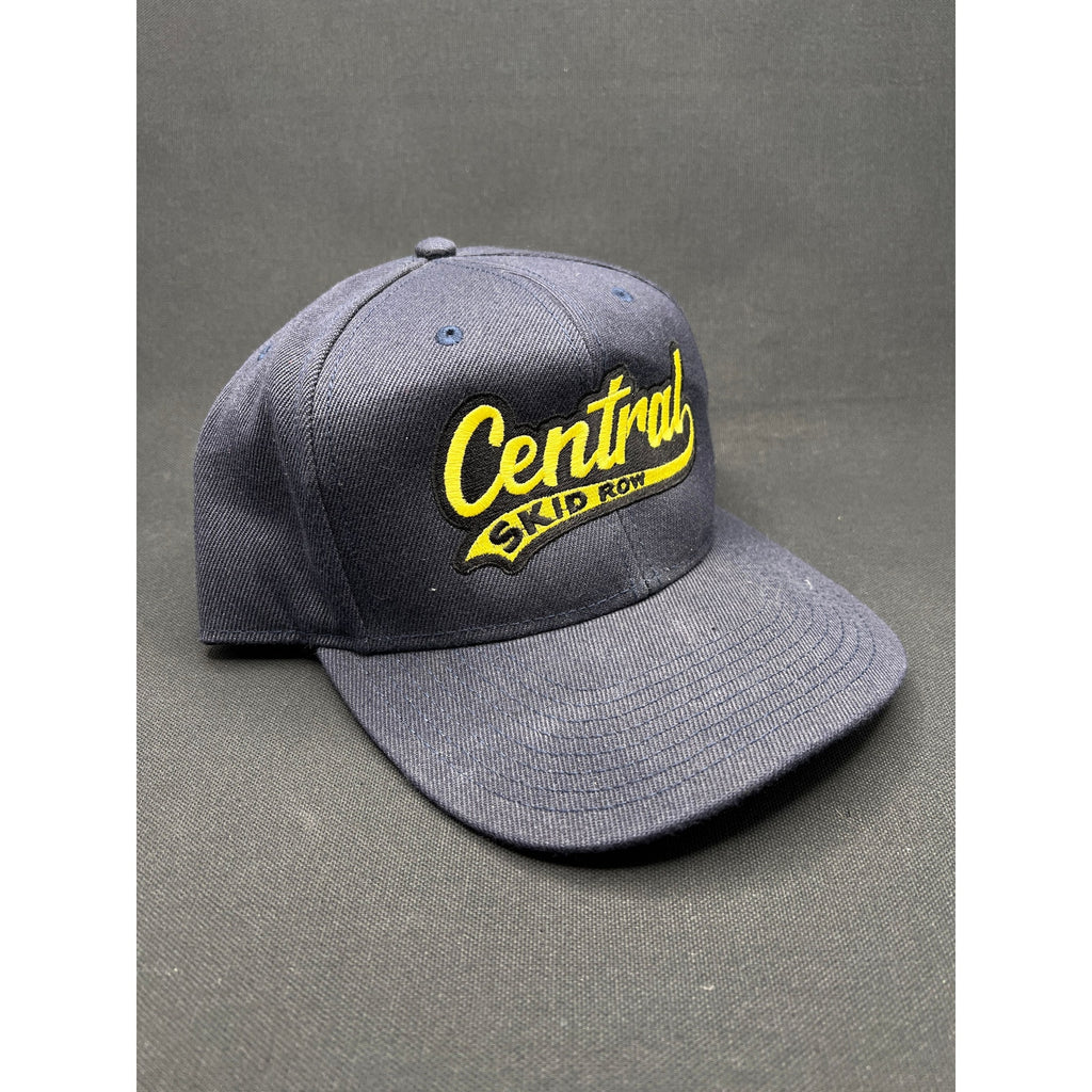 Vintage “Central Skid Row” Denim Snapback Hat 1990s OTTO Cap Yellow Script Logo