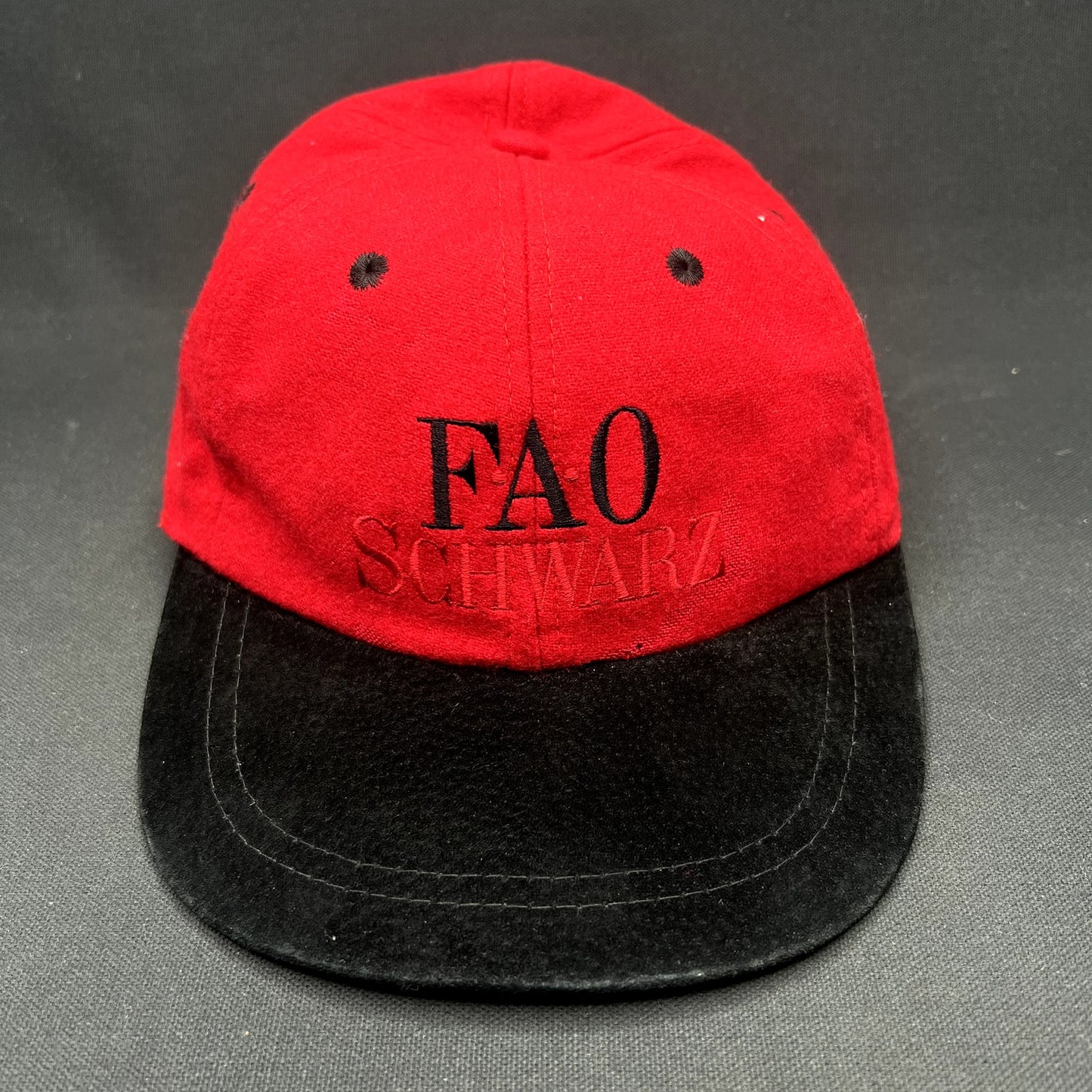 YOUTH Vintage FAO Schwarz Strapback Hat Wool Red Black