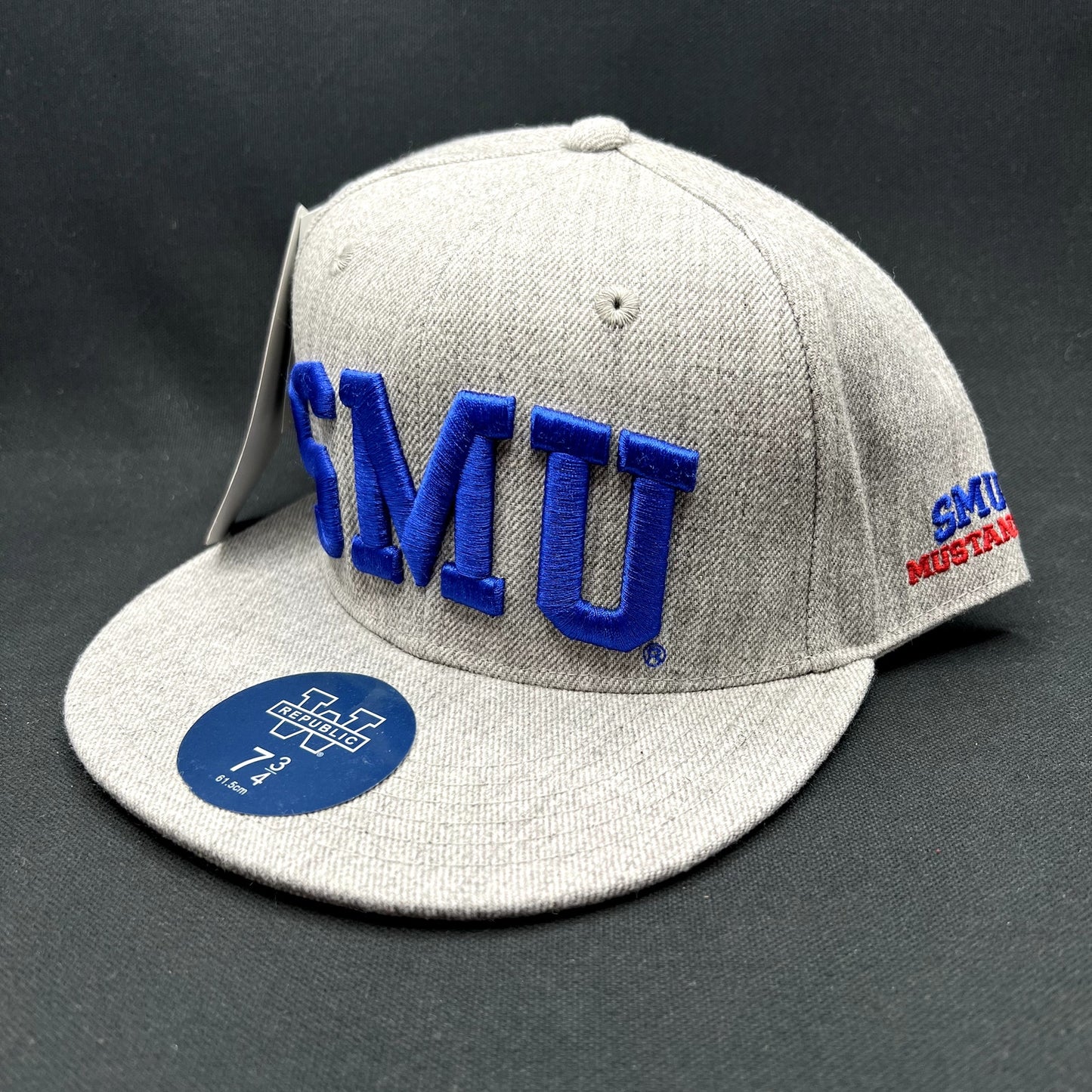 SMU Mustangs Fitted Hat 7 3/4 Gray Blue W Republic NCAA Cap NWT