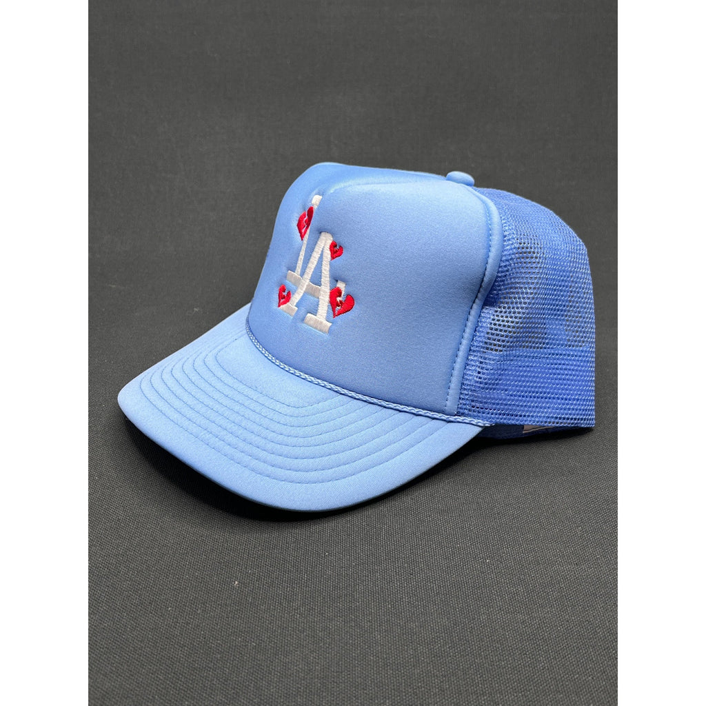 Y2K LA Dodgers Light-Blue Trucker Hat with Heart Embroidery – Sun Cap