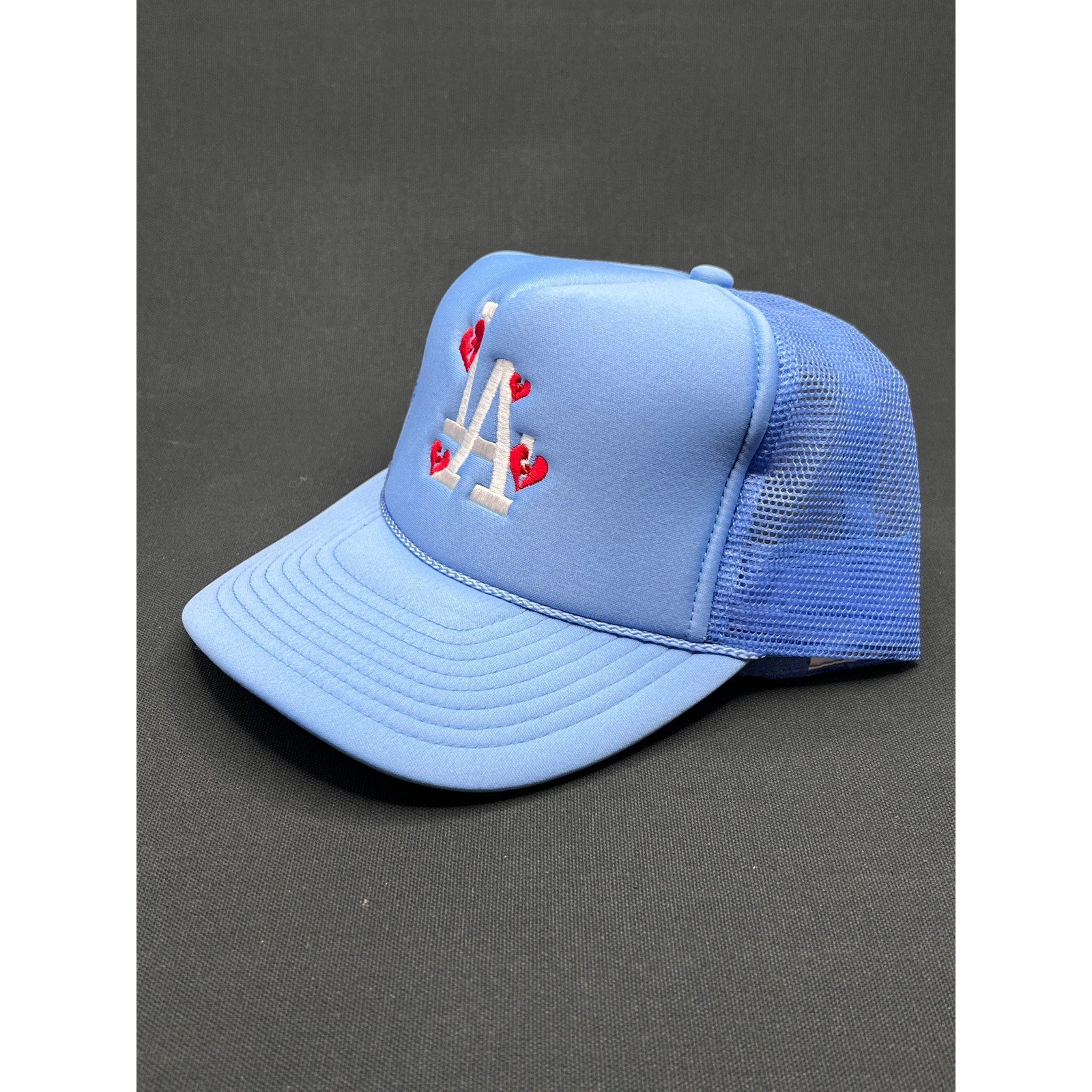 Y2K LA Dodgers Light-Blue Trucker Hat with Heart Embroidery – Sun Cap
