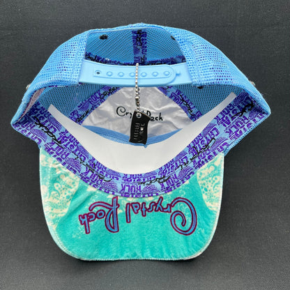 Crystal Rock Christian Audigier Blue Rhinestone Trucker Snapback Hat