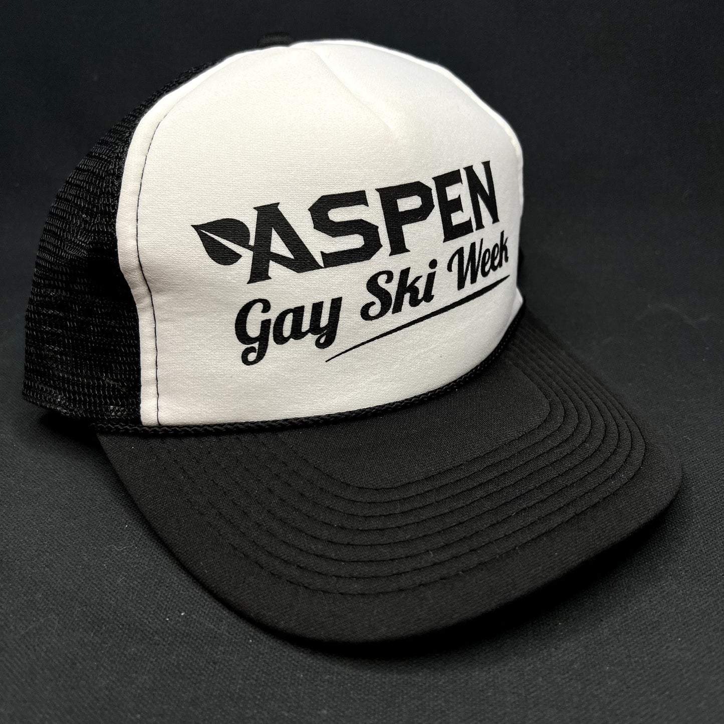 Vintage Aspen Gay Ski Week Otto Trucker Snapback Hat Black White