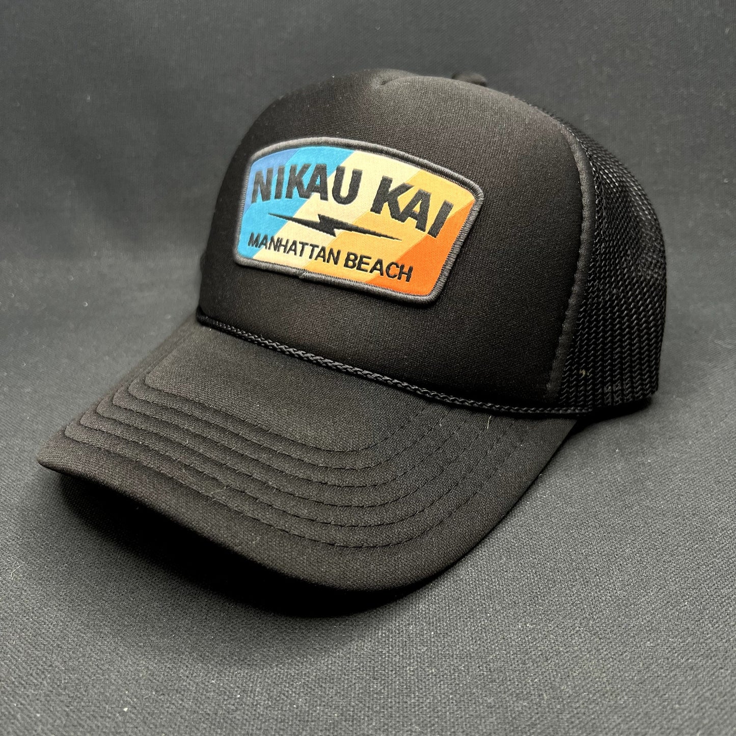 Nikau Kai Manhattan Beach Surf Trucker Snapback Hat Otto Black California
