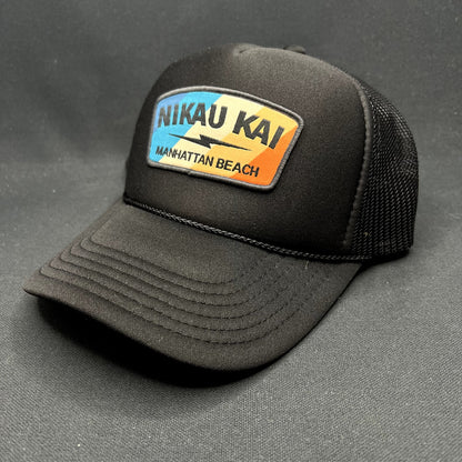 Nikau Kai Manhattan Beach Surf Trucker Snapback Hat Otto Black California