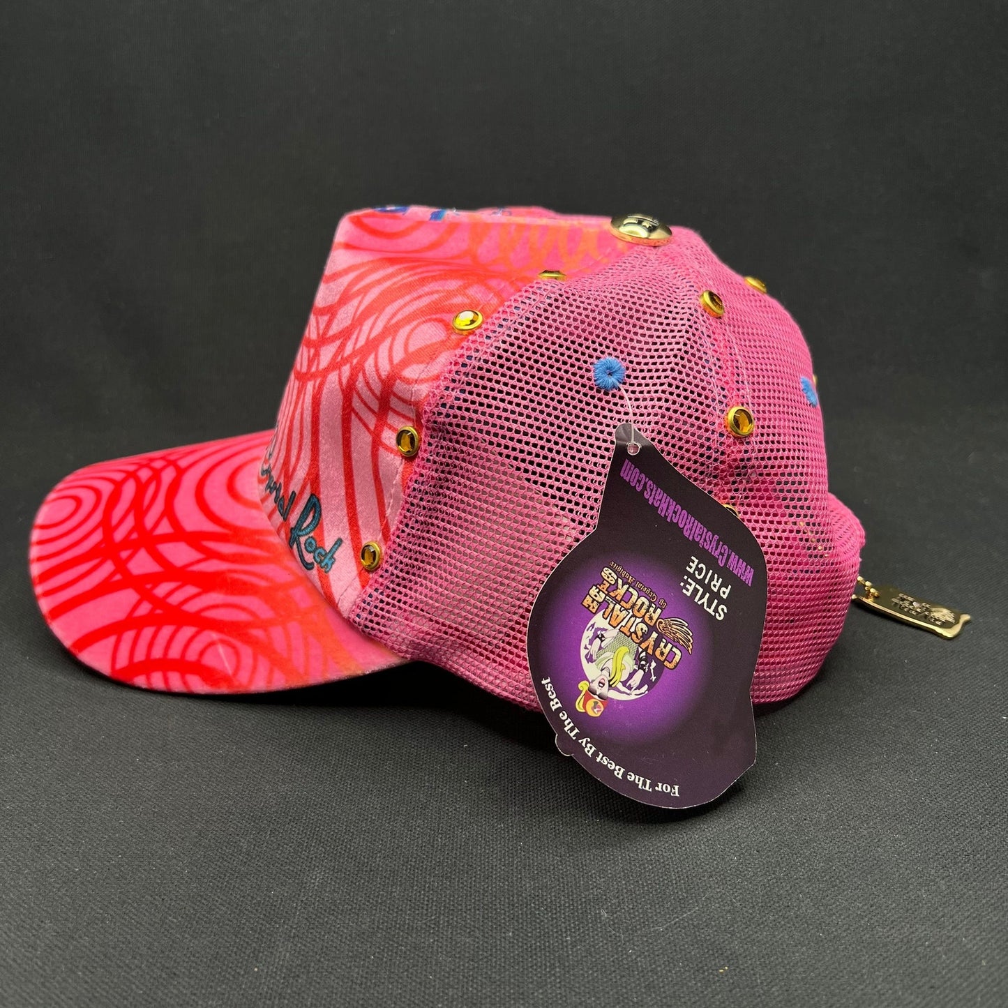 Crystal Rock Christian Audigier Pink Rhinestone Trucker Snapback Hat