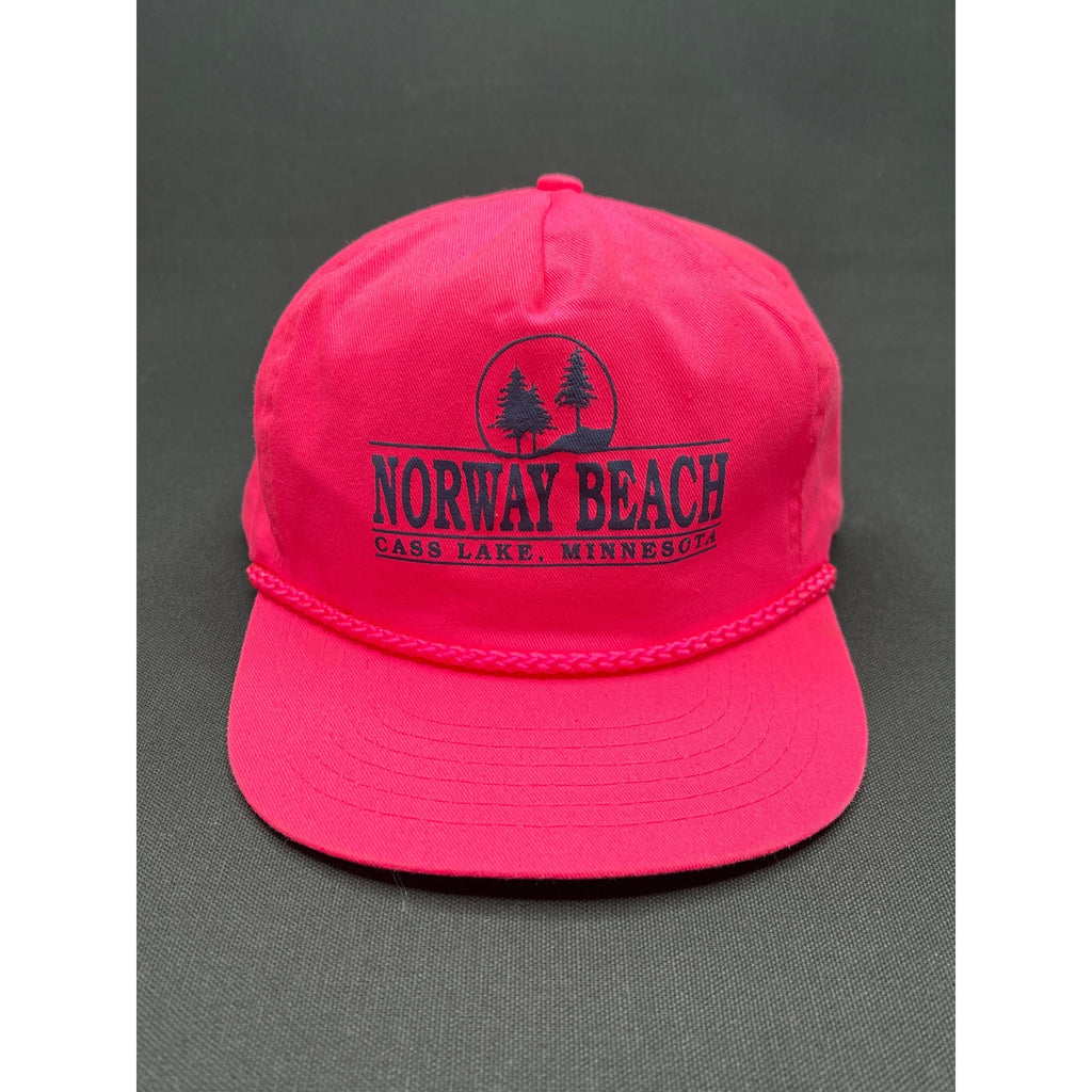 Vintage 1980s Norway Beach Cass Lake Minnesota Zipperback Hat – Neon Pink Rope