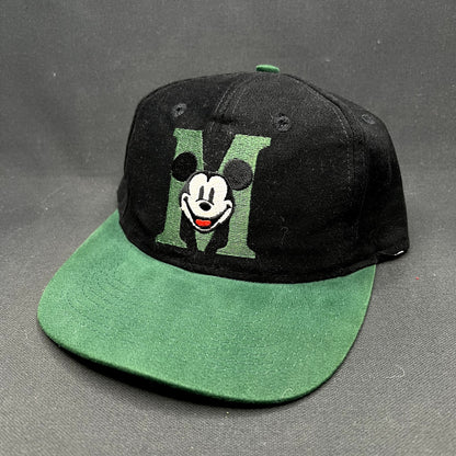Vintage 90s Disney Store Mickey Mouse M Logo Snapback Hat Black Green Cap