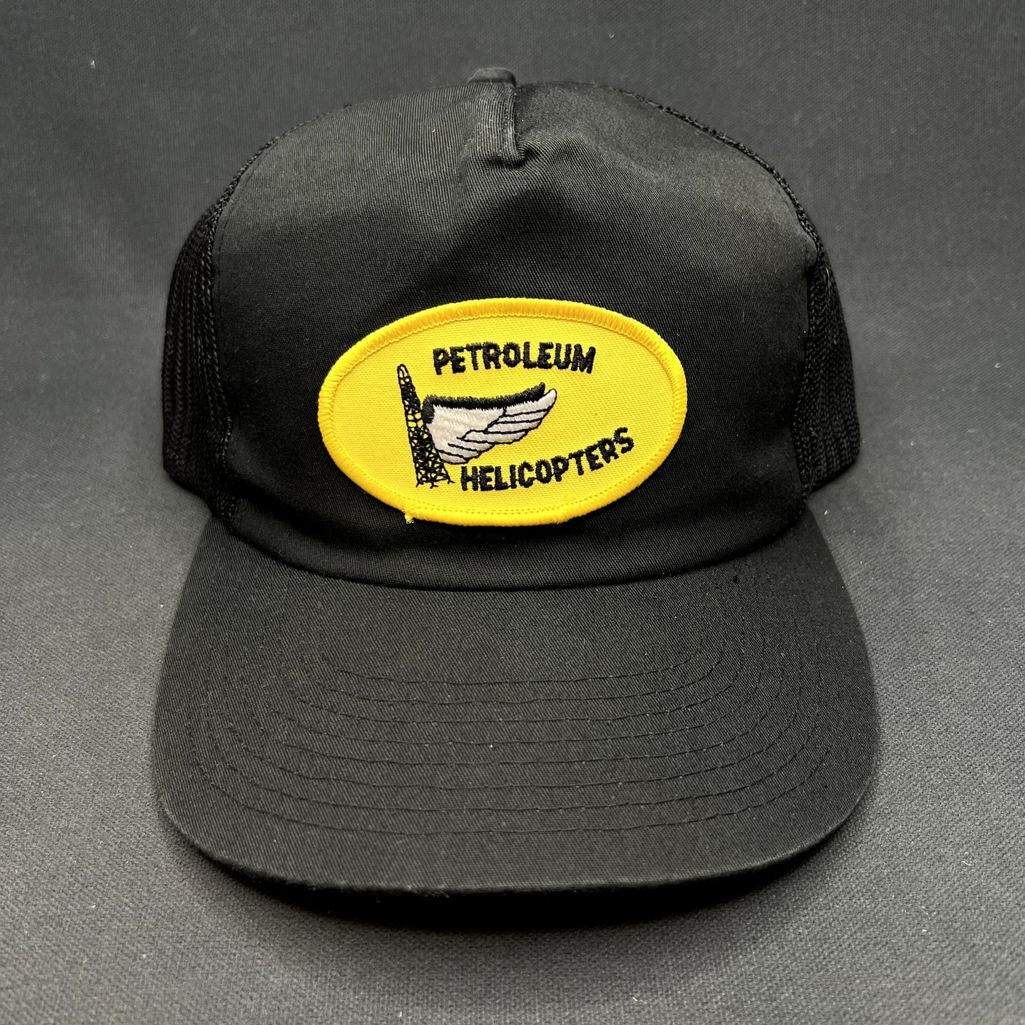 Vintage Petroleum Helicopters Snapback Trucker Hat Black Mesh Oilfield Aviation