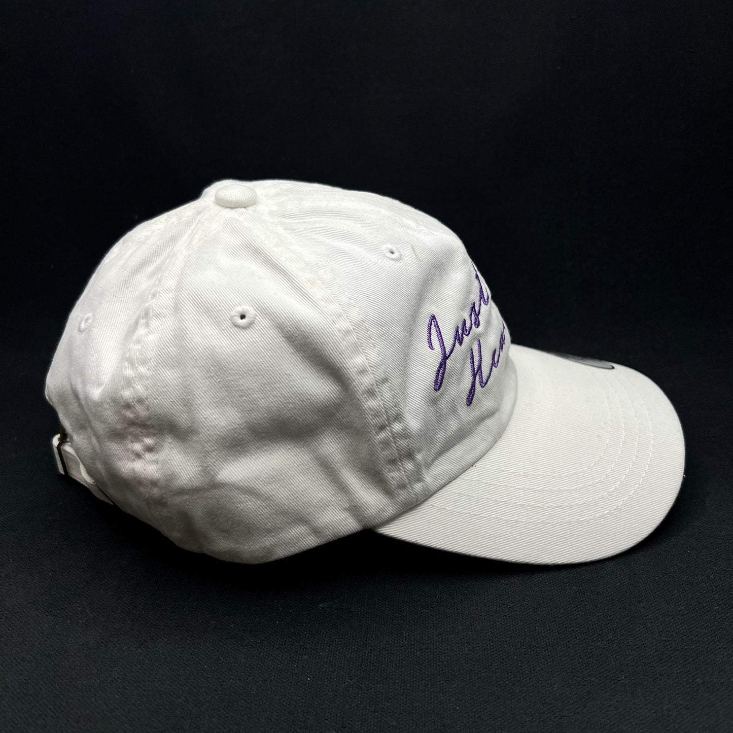 Just Like Heaven Script Strapback Hat White Purple Yupoong Classics Dad Cap NWT