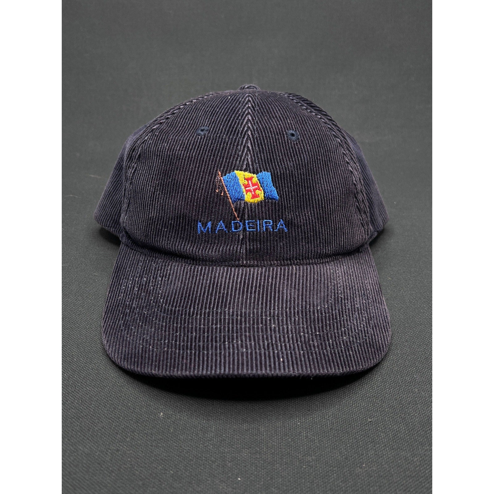 Vintage Madeira Flag Corduroy Hat – Navy Blue Zipperback