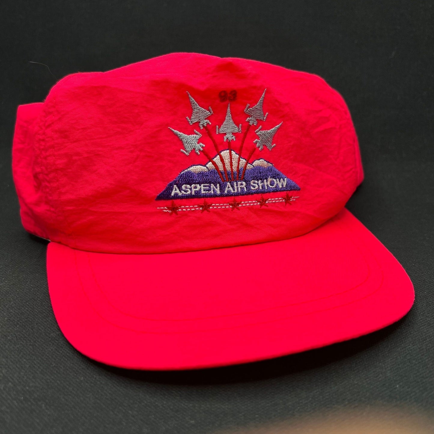 Vintage 1993 Aspen Air Show Snapback Hat Neon Red Jets Cap USA
