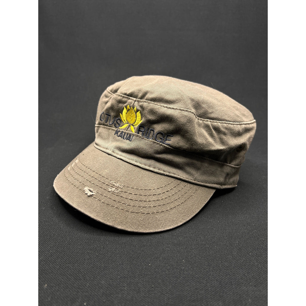 Vintage Lotus Ridge Kauai Military-Style Cap – Distressed Olive Cotton