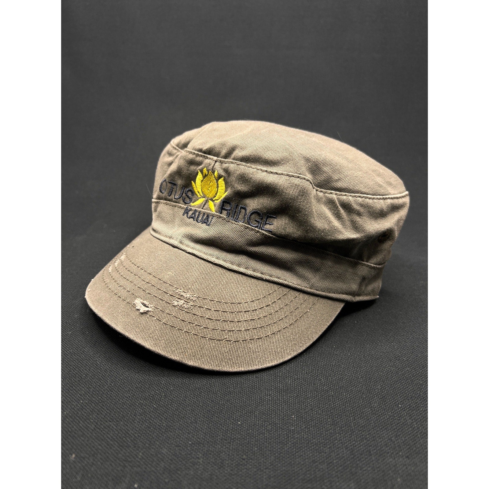 Vintage Lotus Ridge Kauai Military-Style Cap – Distressed Olive Cotton