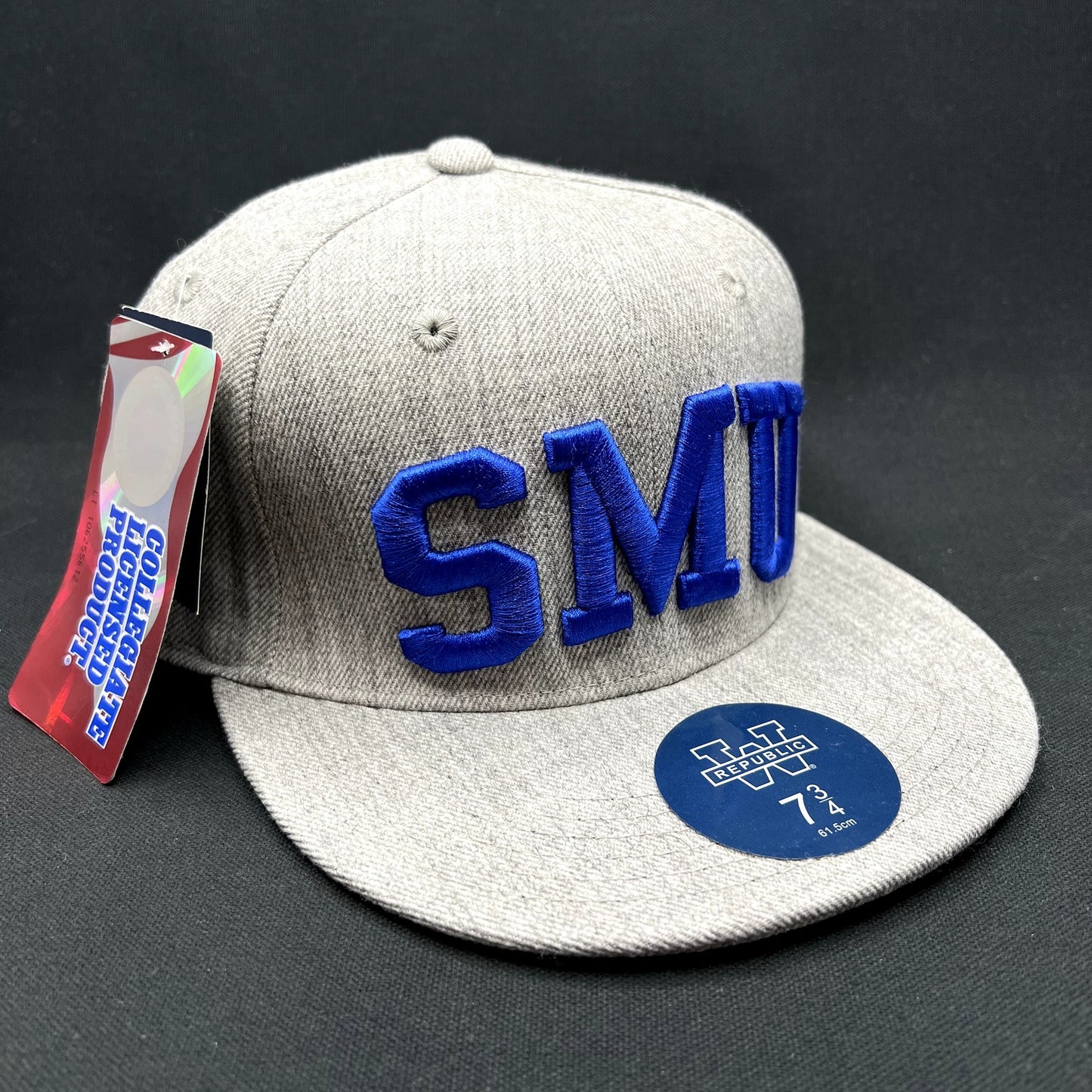 SMU Mustangs Fitted Hat 7 3/4 Gray Blue W Republic NCAA Cap NWT