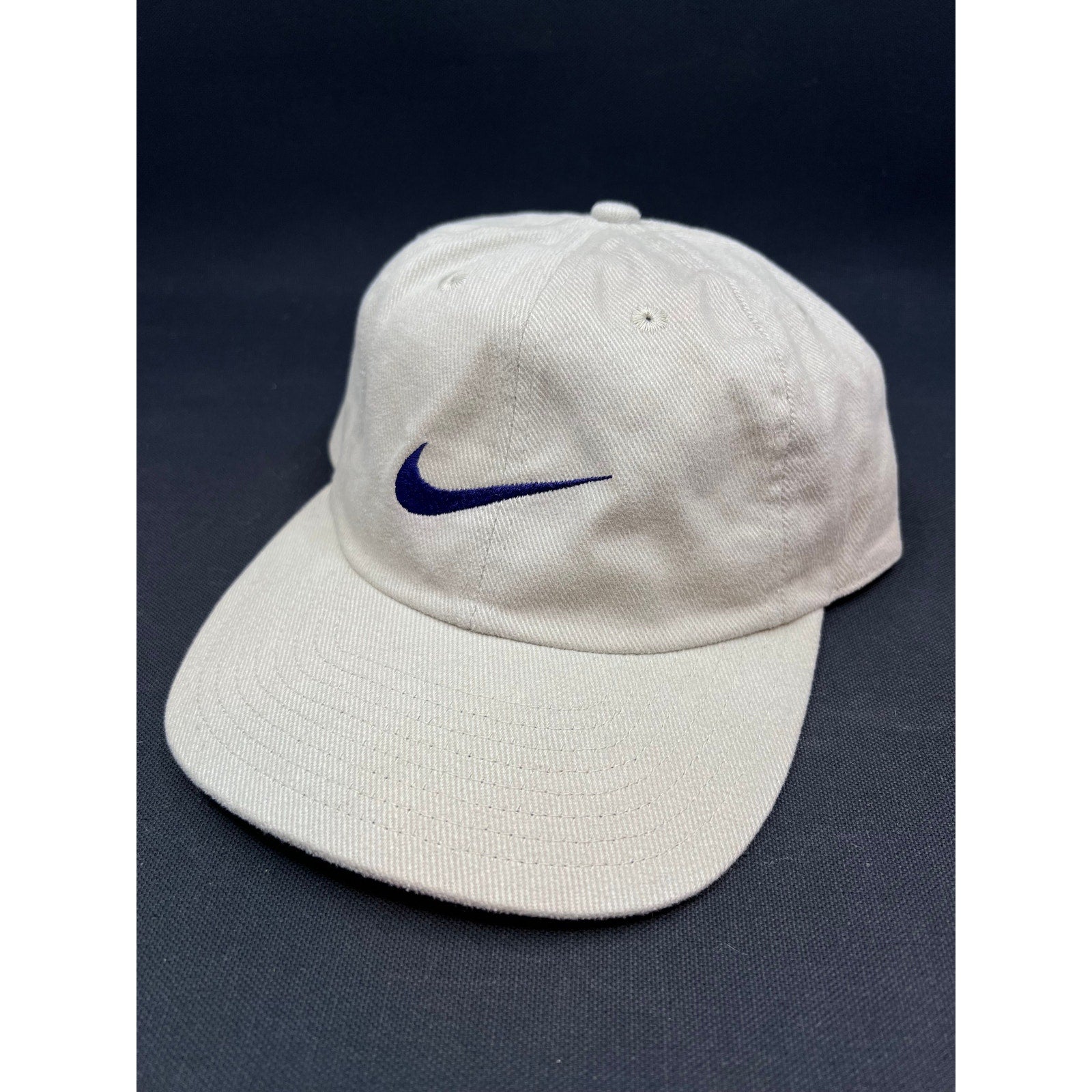 Vintage 1990s Nike Swoosh Strapback Hat – Made in Taiwan – Cream Twill with Green Undervisor