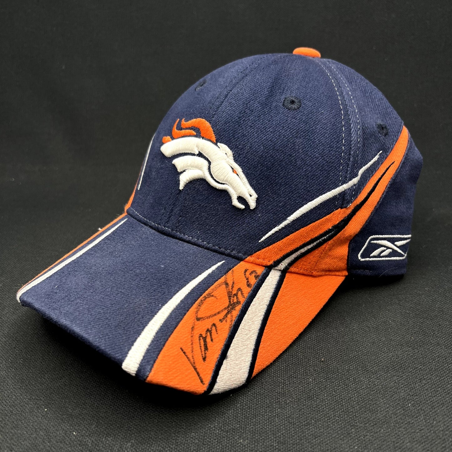 Denver Broncos Reebok Sideline Hat Signed Vance Johnson #82